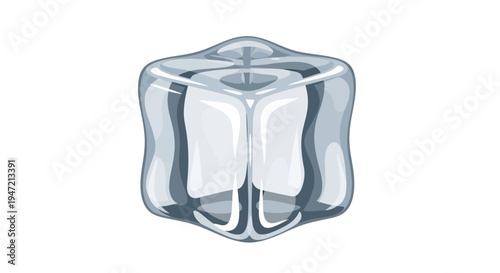 Clear ice cube isolated on white background, refreshing and cool