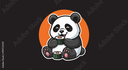 Cartoon panda enjoying sushi meal