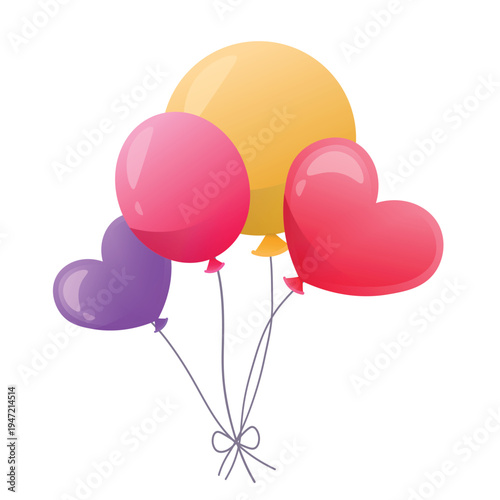 Multicolored festive balloons on a white background. Bunch of balloons for birthdays, parties, and anniversaries. Vector image of balloons.