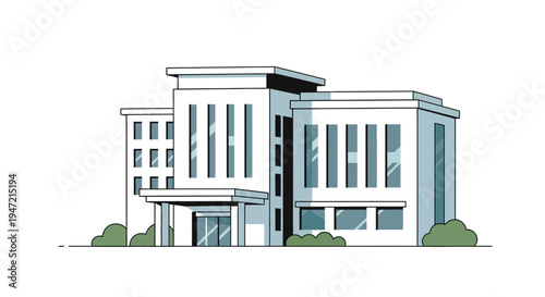 Modern Office Building Exterior with Clean Lines and Large Windows