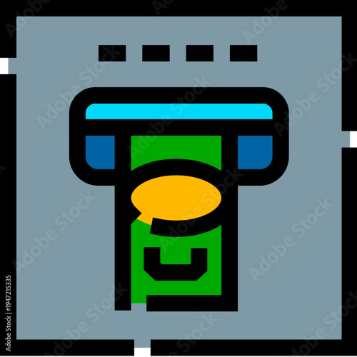 Automated teller machine icon illustrating money being dispensed, symbolizing financial transactions, currency management, and electronic payment systems in modern banking