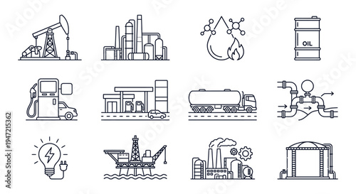 An infographic illustration of various oil and gas industry related icons