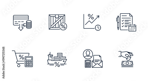 A collection of tax related icons on a white background