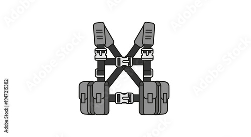 Tactical Chest Rig with Pouches and Buckles, Military Gear Illustration