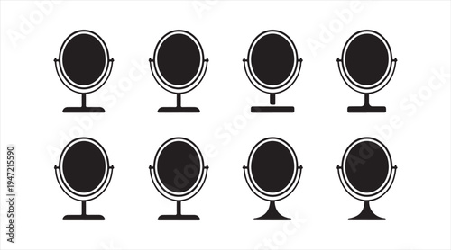 Vanity mirror silhouette icon set cosmetic makeup tabletop mirror symbols isolated on white background