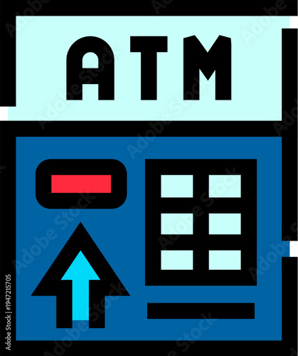Automated teller machine icon providing access to banking services, facilitating money withdrawals, deposits, and various financial transactions at a bank or public location
