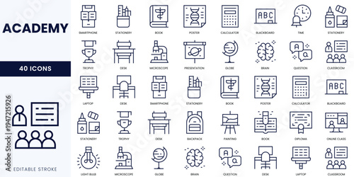 A collection of 40 educational-themed icons in a minimalist style, perfect for academic designs.