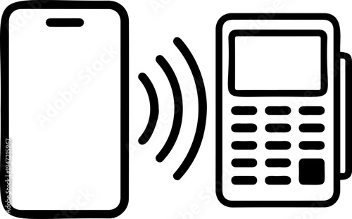 Contactless Mobile Payment Icon, Smartphone NFC Transaction with POS Terminal Line Art Vector for Fintech and Digital Banking
