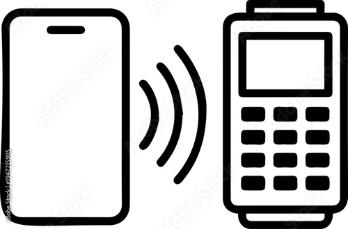 Contactless Mobile Payment Icon, Smartphone NFC Transaction with POS Terminal Line Art Vector for Fintech and Digital Banking