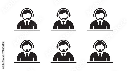 Minimal call center agent icon pack business customer service representative silhouettes for support design