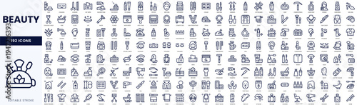 A collection of 192 beauty-related icons in a clean, minimalist design.