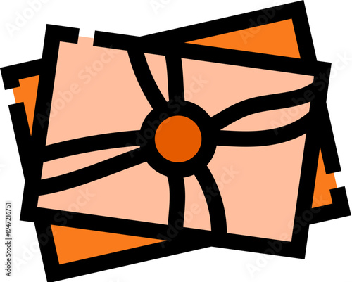 Stacked outlined maps with distinct route lines and a central circular marker, colorful 2d illustration conveying navigation, travel planning, location pin, exploration and itinerary guidance