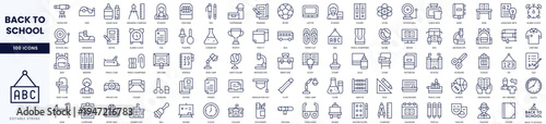 Collection of 100 back-to-school icons, featuring education tools, stationery, and classroom essentials.