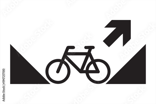 Bicycle climbing ramp with an upward arrow indicating direction and effort for cyclists