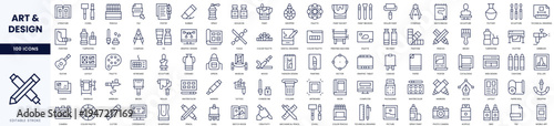 A collection of 100 artistic and design-related icons in a minimalist style.