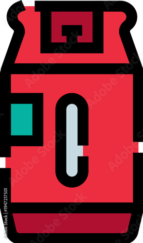 Red gas tank cylinder with a regulator valve and gauge symbol, representing a common container for butane or propane fuel and industrial energy supply