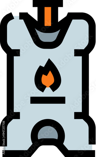 Portable gas cylinder featuring a flame symbol, illustrating concepts of energy, fuel, heating, cooking, and various domestic or industrial applications for storing flammable substances