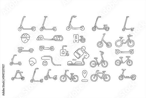 Assortment of electric scooters and bicycles for urban mobility and transport