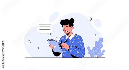 Person Writing on Clipboard with Speech Bubble, Business Concept
