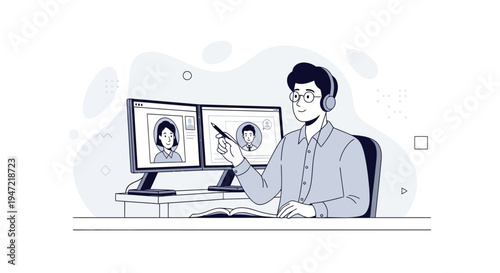 Online meeting with teacher and students, remote education, e-learning, digital classroom