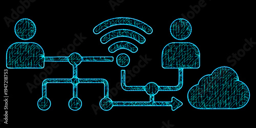 Global cloud computing network with wireless connectivity icons and remote digital communication background