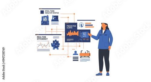 Vector illustration of a man interacting with business infographic elements