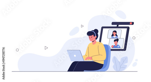 Woman on video call, remote work, online meeting, teamwork, communication