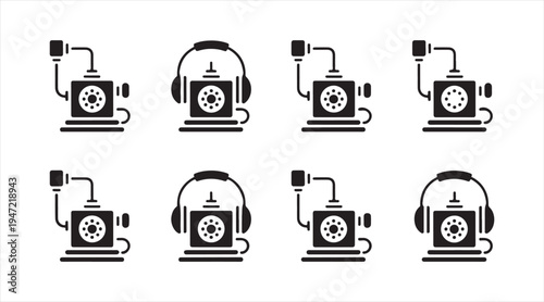 Classic desk phone pictogram collection retro telephone icons for communication contact and call center design