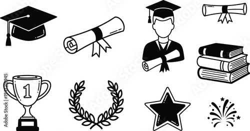 Graduation essentials cap diploma and academic achievements