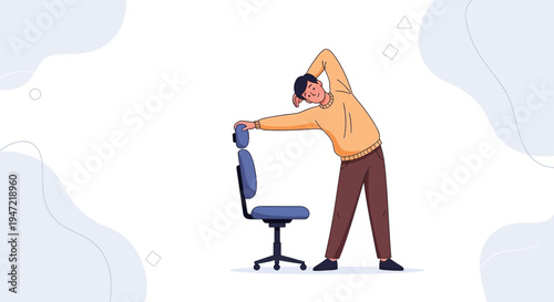 Man stretching at office chair, healthy lifestyle, work break, fitness