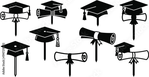 Graduation caps and diplomas illustration for academic achievements