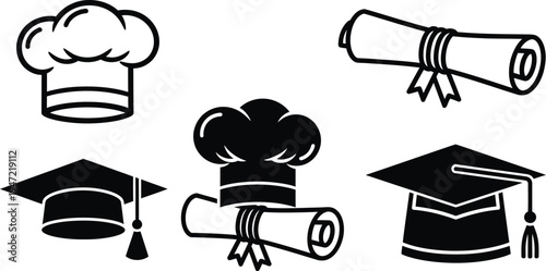 Graduation symbols hats diplomas and academic achievements