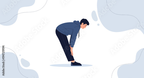 Young man stretching legs, healthy lifestyle, exercise, fitness, workout, indoor activity