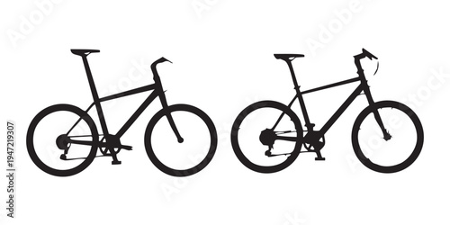 Set of isolated vector black silhouettes of different bicycles. mountain bike and racing bike