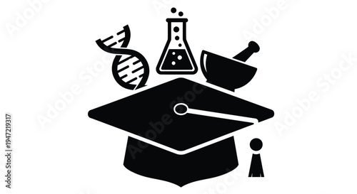 Graduation cap and academic symbols illustration for education and graduation