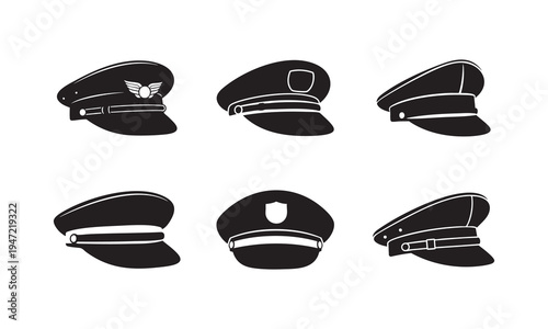 Set of 6 police officer hat icons vector