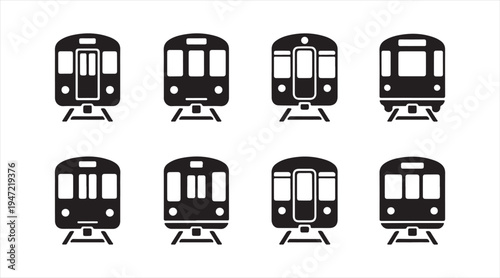 Train silhouette icon pack front view railway subway transport symbols for travel and public transit graphics