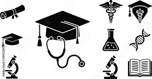 Graduation day icons and symbols for academic achievements