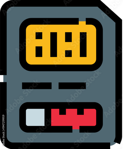 Digital storage card icon representing data saving, backup and portable flash memory for devices, gadgets and computers ideal for multimedia, archive and transfer concepts
