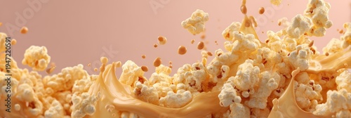 Delicious Caramel Popcorn Splash on Pink Background