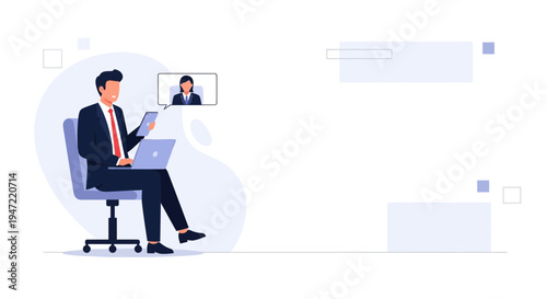 Businessman on Video Call, Working Remotely on Laptop and Phone