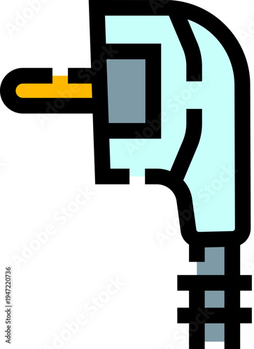 Audio connector featuring an angled plug with a gold tip and a light blue body, connecting sound equipment and musical instruments in an electric setup