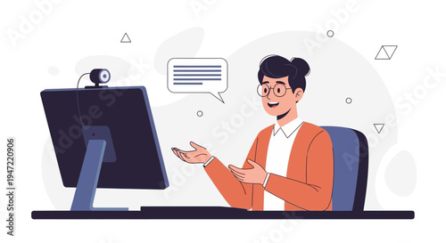 Young woman in video call, online meeting, remote work, communication, webcam chat