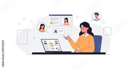 Woman on Video Call with Colleagues, Online Communication, Remote Work