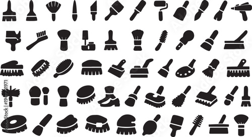 Brushes and painting icon set