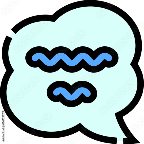 Light blue speech bubble or thought cloud containing two sets of blue wavy lines, symbolizing ideas, imagination, dreams, or a feeling of calmness and meditation