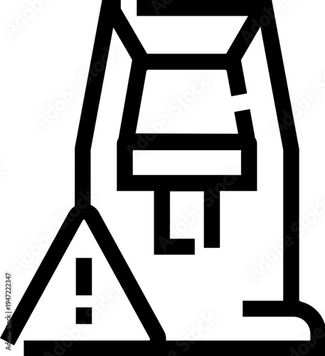 Line art icon illustrating a package being unpacked from a delivery box, with a triangular warning symbol indicating a problem or alert during the process