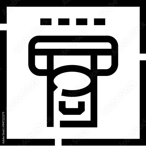 Cash machine presenting a bank note, outlining the process of money withdrawal from an automated teller for financial transactions and economic management