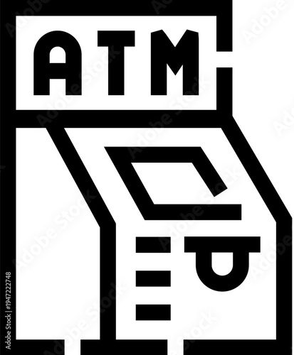 Automated teller machine icon illustrating financial transactions, banking services, and cash withdrawals, representing modern payment methods and digital finance
