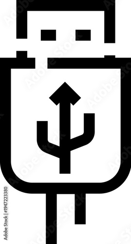 Usb connector icon featuring the universal serial bus symbol with an arrow, representing data transfer, device connectivity, and modern digital technology